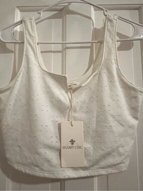 Shabby Chic Cream Eyelet Cropped Tank